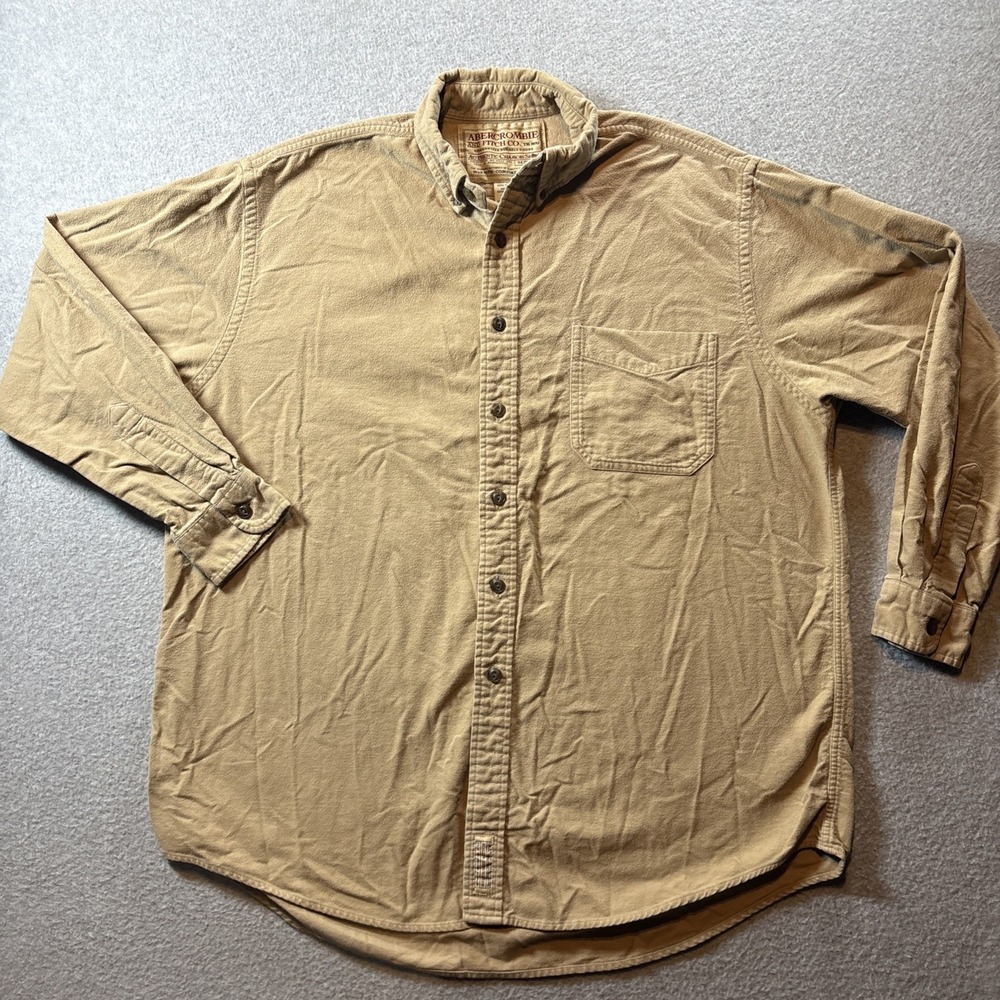 VTG Abercrombie & Fitch Chamois Brown Long Sleeve Button Down Men's Sz L Y2K